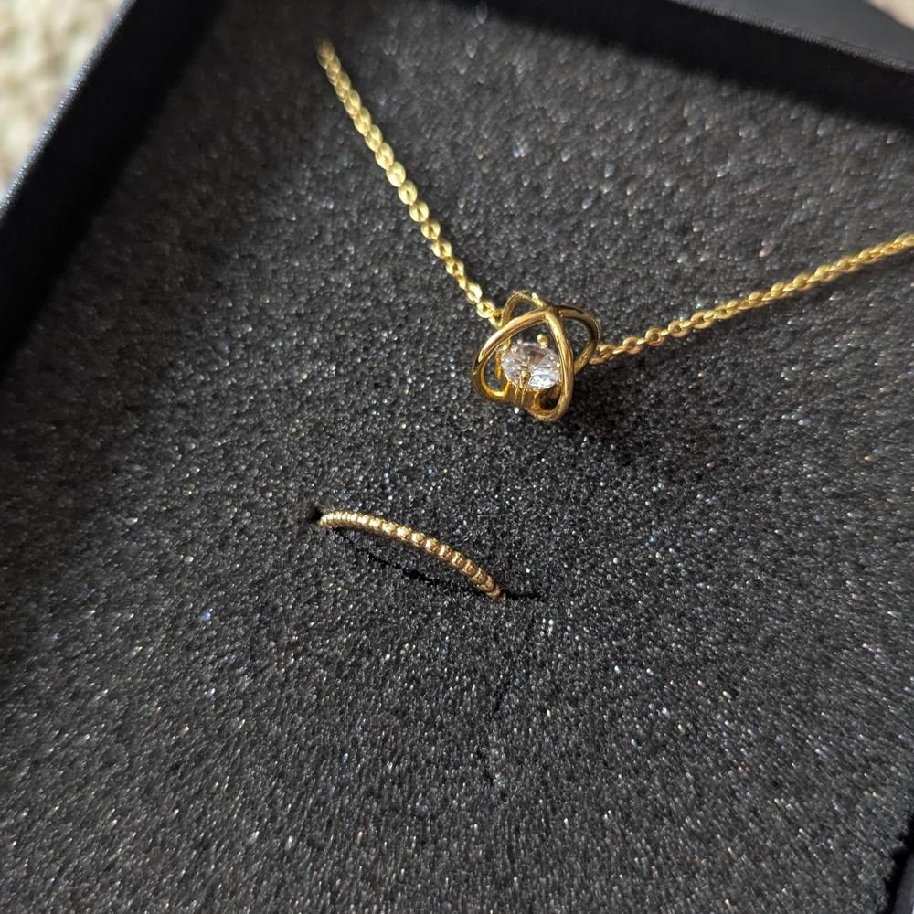 Kestan Gold Vermeil Necklace with Crystal Pendant, Margare Ring Size 5